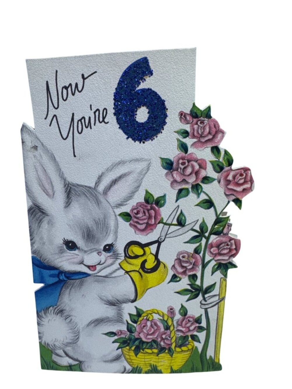 Vintage Stanley Greetings Bunny Now You’re 6 Birthday Card Made USA Die-Cut